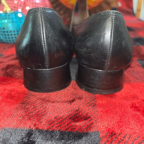 SALVATORE FERRAGAMO Black Leather & Patent Cap Toe Ballet Low Heel Size 8.5 C - Picture 9 of 12